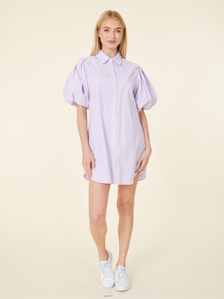 Cloud Stripe Puff Sleeve Mini Dress - Purple
