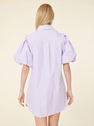 Cloud Stripe Puff Sleeve Mini Dress - Purple