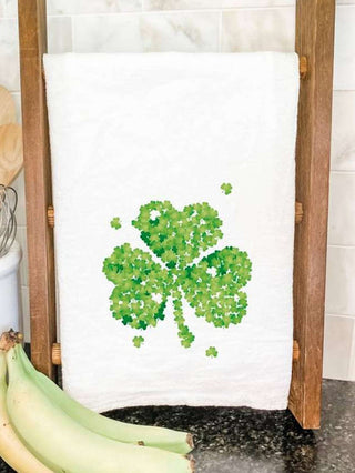 white st patricks day tea towel with clover print design