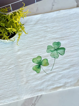 Clover Pair Tea Towel - White