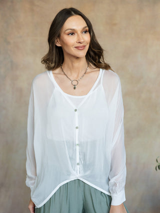 white button up long sleeve blouse 