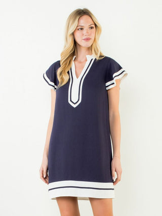 Contrast Crush Mini Dress - Navy