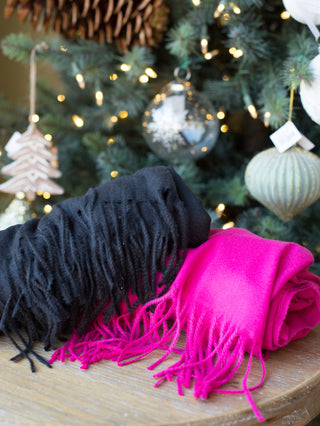 Cozy Scarf with Fringe - Fuchsia
