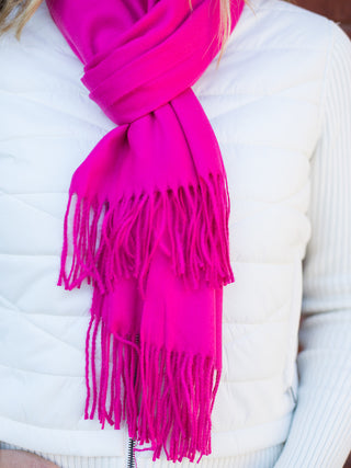 Cozy Scarf with Fringe - Fuchsia