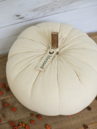 an off white cotton pumpkins with a sentiment tag that reads blessed perfect for fall decor over halloween and thanksgiving
