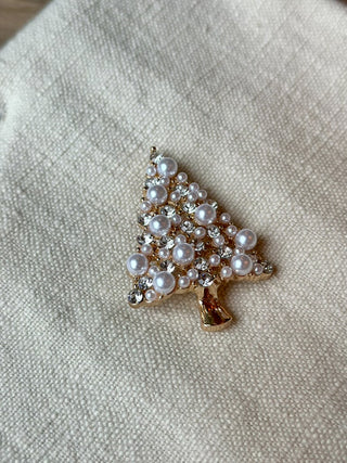 Crystal and Pearl Christmas Tree Pin