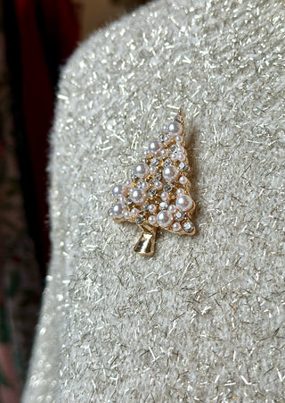 Crystal and Pearl Christmas Tree Pin