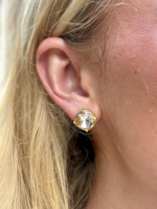 champagne square crystals stud earrings