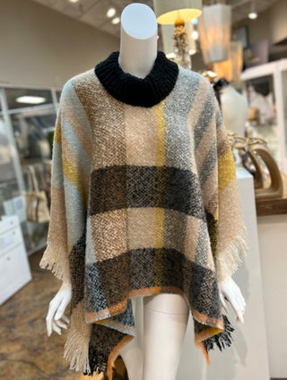 Dancing Sky Plaid Poncho - Black Multi