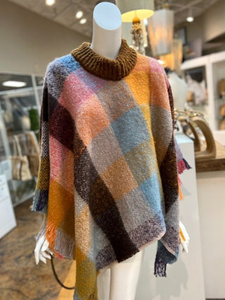Dancing Sky Plaid Poncho - Brown