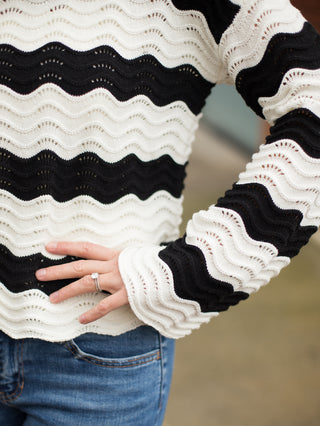 Dear John Daisy Stripe Sweater - Black Waves