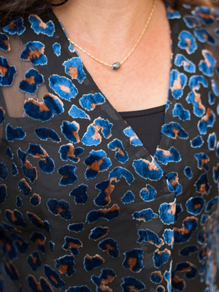 Dear John Kristen Velvet Top - Blue Leopard