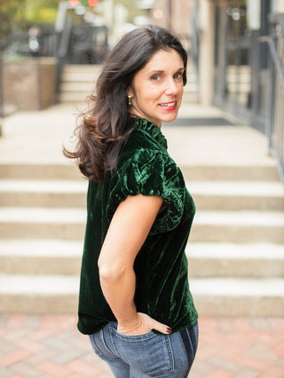 Dear John Maggie Puff Sleeve Sycamore Velvet Top - Green