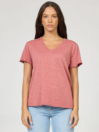 a simple vintage copper red slub tee with a lived in look