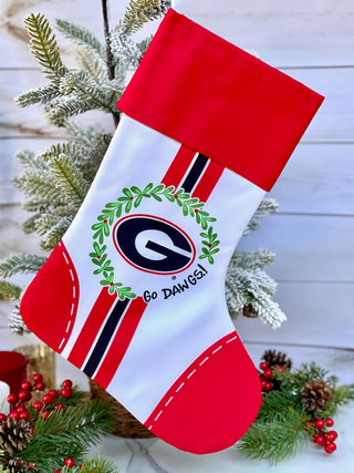 a red and black georgia bulldogs christmas stocking