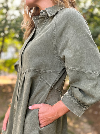 Desert Wildflower Denim Dress - Olive Green
