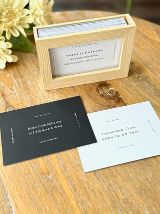 a wooden box of inspiration quote cards for your desktop