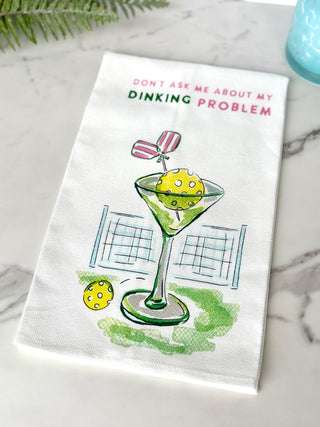 pickleball tea towel with martini glass illustration 