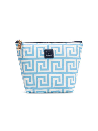a vibrant light blue canvas coated travel bag for essentials