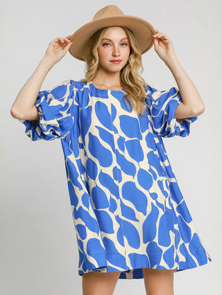 Dizzy Dot Animal Print Mini Dress - Cerulean