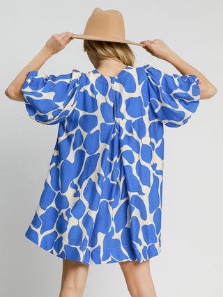 Dizzy Dot Animal Print Mini Dress - Cerulean