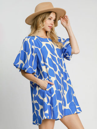 Dizzy Dot Animal Print Mini Dress - Cerulean