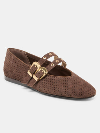 Dolce Vita Baylee Grommet Ballet Flats - Dark Brown Suede