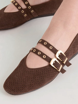 Dolce Vita Baylee Grommet Ballet Flats - Dark Brown Suede