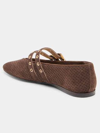 Dolce Vita Baylee Grommet Ballet Flats - Dark Brown Suede