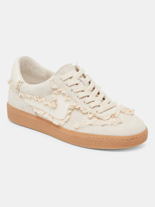 cream nylon sneakers with lace trim