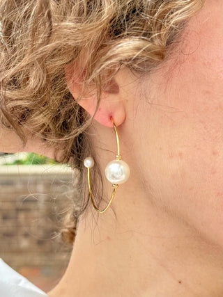 double pearl gold hoop earrings
