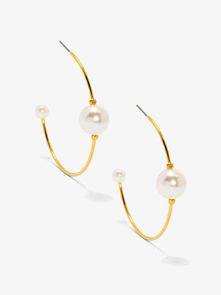 gold hoop earrings with double pearls 