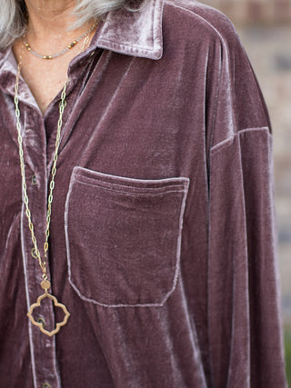 Dreamweaver Velvet Shirt Dress - Mocha Brown