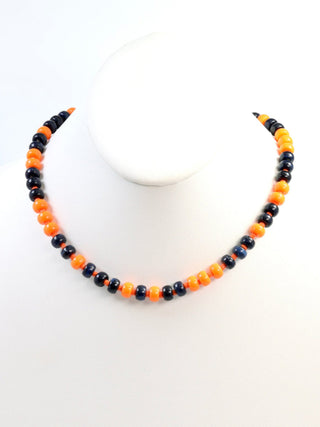 navy and orange beaded necklace