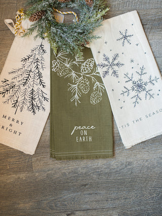 Embroidered Cotton Tea Towel - Tis the Season