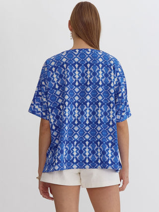 Embroidered Oasis Top - Blue