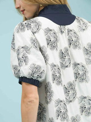 Whimsy Stitch Top - Off White / Navy