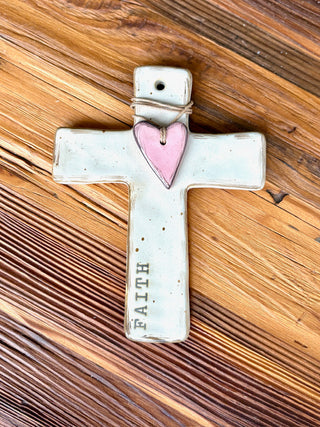 Faith Stoneware Cross - White