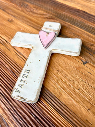 Faith Stoneware Cross - White