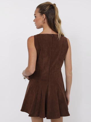 Far West Suede Mini Dress - Brown