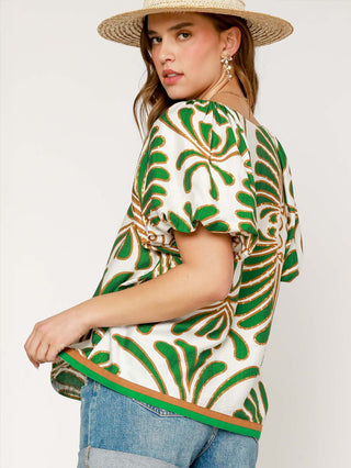 Feather Abstract Print Top - Green