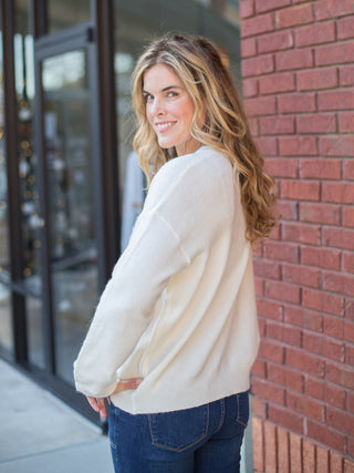 Feeling Merry Glitter Script Sweater - Ivory
