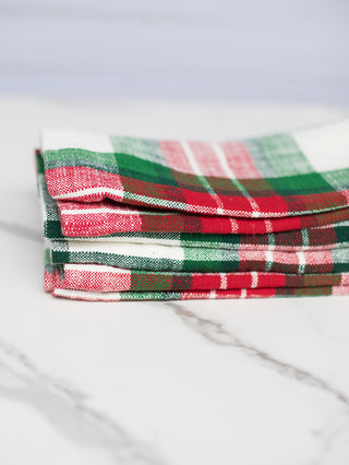 Festive Plaid Cotton Cloth Napkins Set of 4 - Green and Red