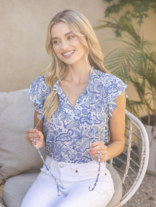 Floral Fantasy Tie Front Blouse - Blue