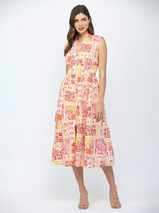 Stamped Mosaic Midi Dress - Ivory Multi