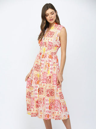 Stamped Mosaic Midi Dress - Ivory Multi