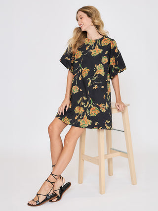 Floral Veil Mini Dress - Black