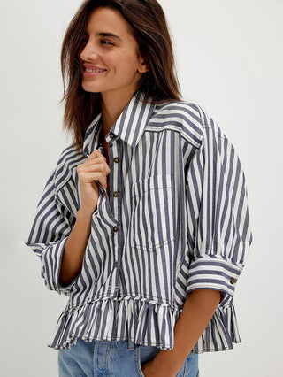 a cropped navy stripe nautical free people button front boat top