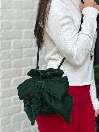 Free People Belle Velvet Bow Bag - Emerald
