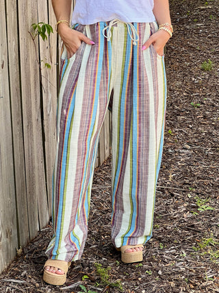 Free People Chambers Laid Back Stripe Pant - Ivory Combo